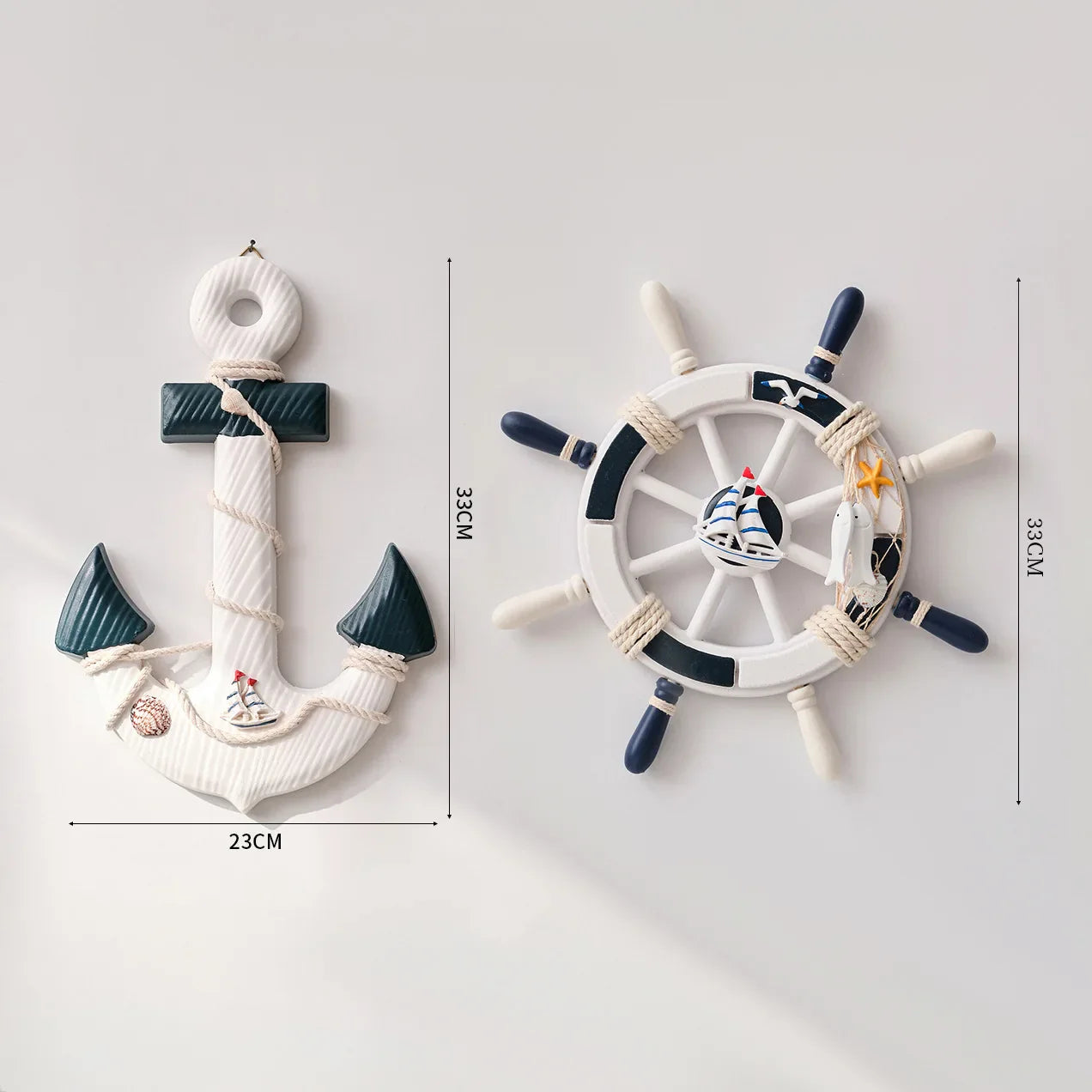 2PCS Nautical Ship Wheel and Anchor Wall Decor