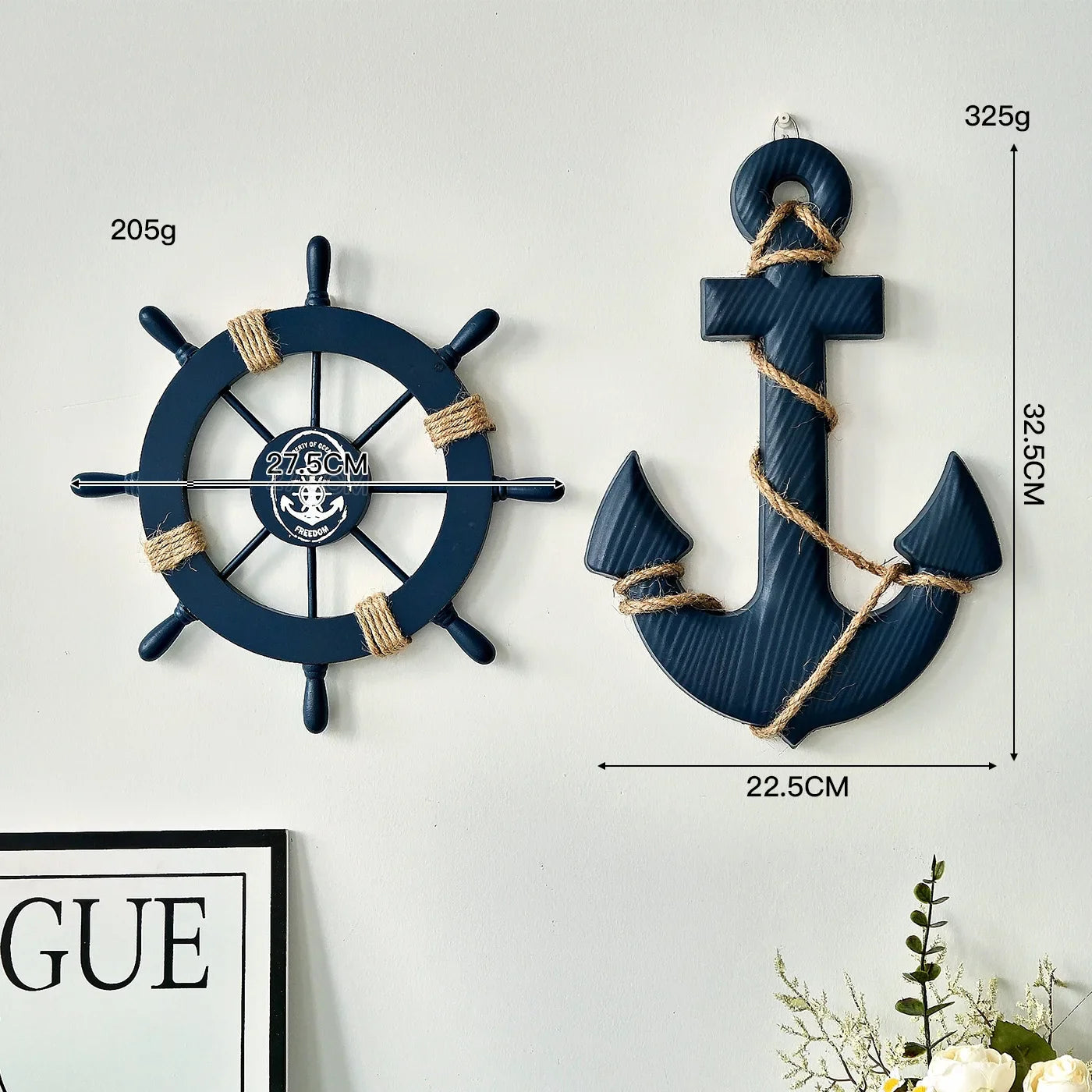 2PCS Nautical Ship Wheel and Anchor Wall Decor