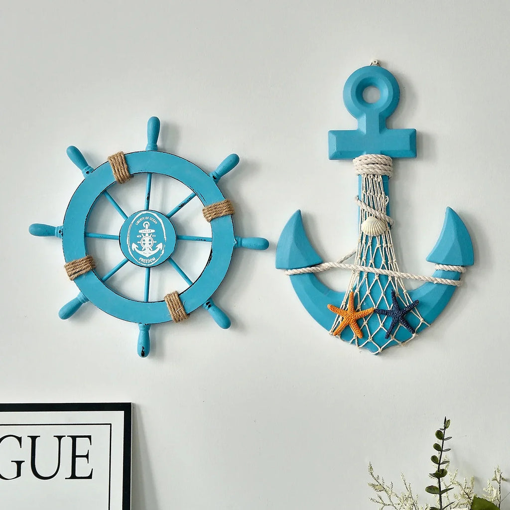 2PCS Nautical Ship Wheel and Anchor Wall Decor