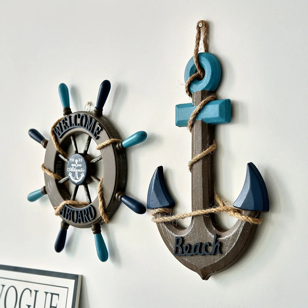 2PCS Nautical Ship Wheel and Anchor Wall Decor