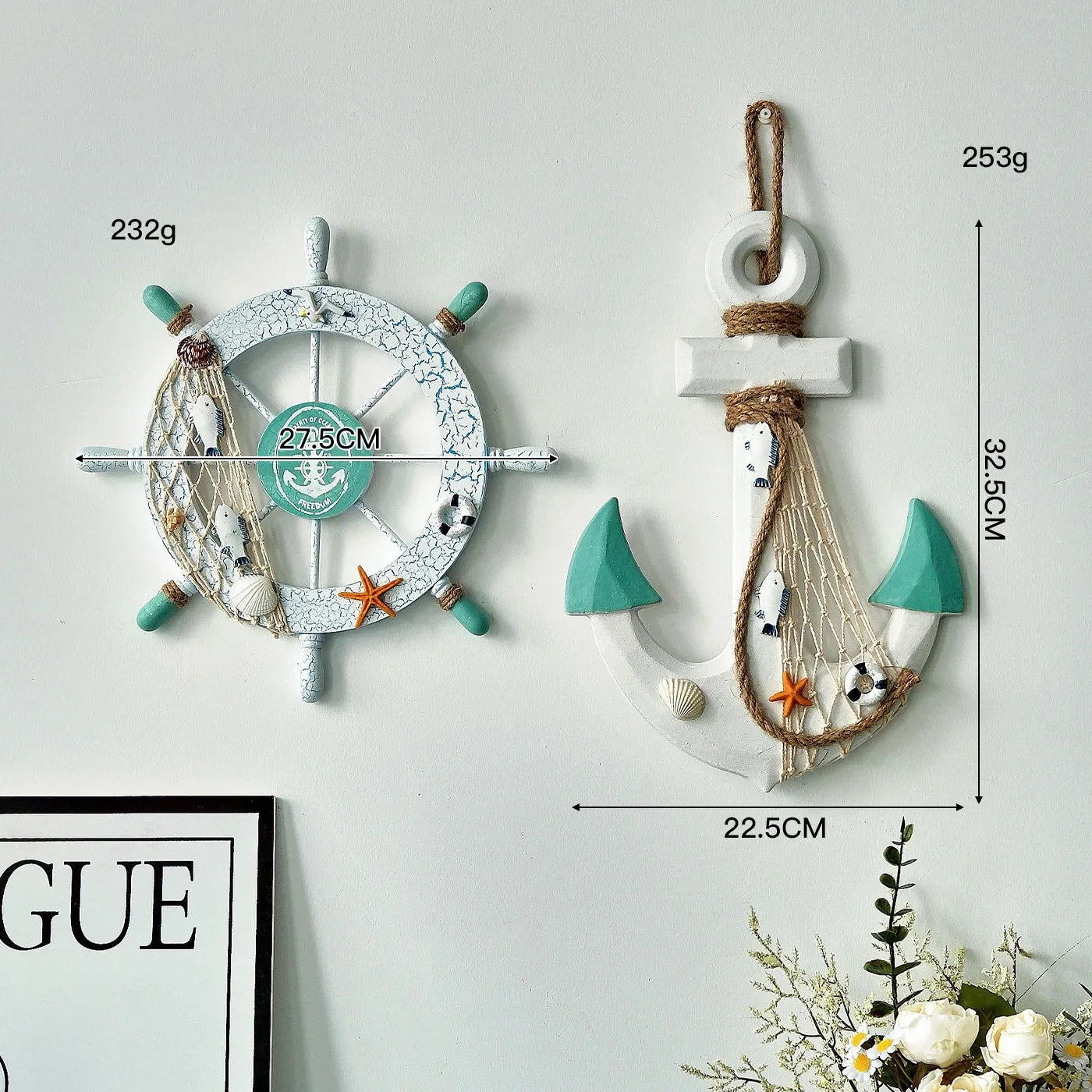 2PCS Nautical Ship Wheel and Anchor Wall Decor